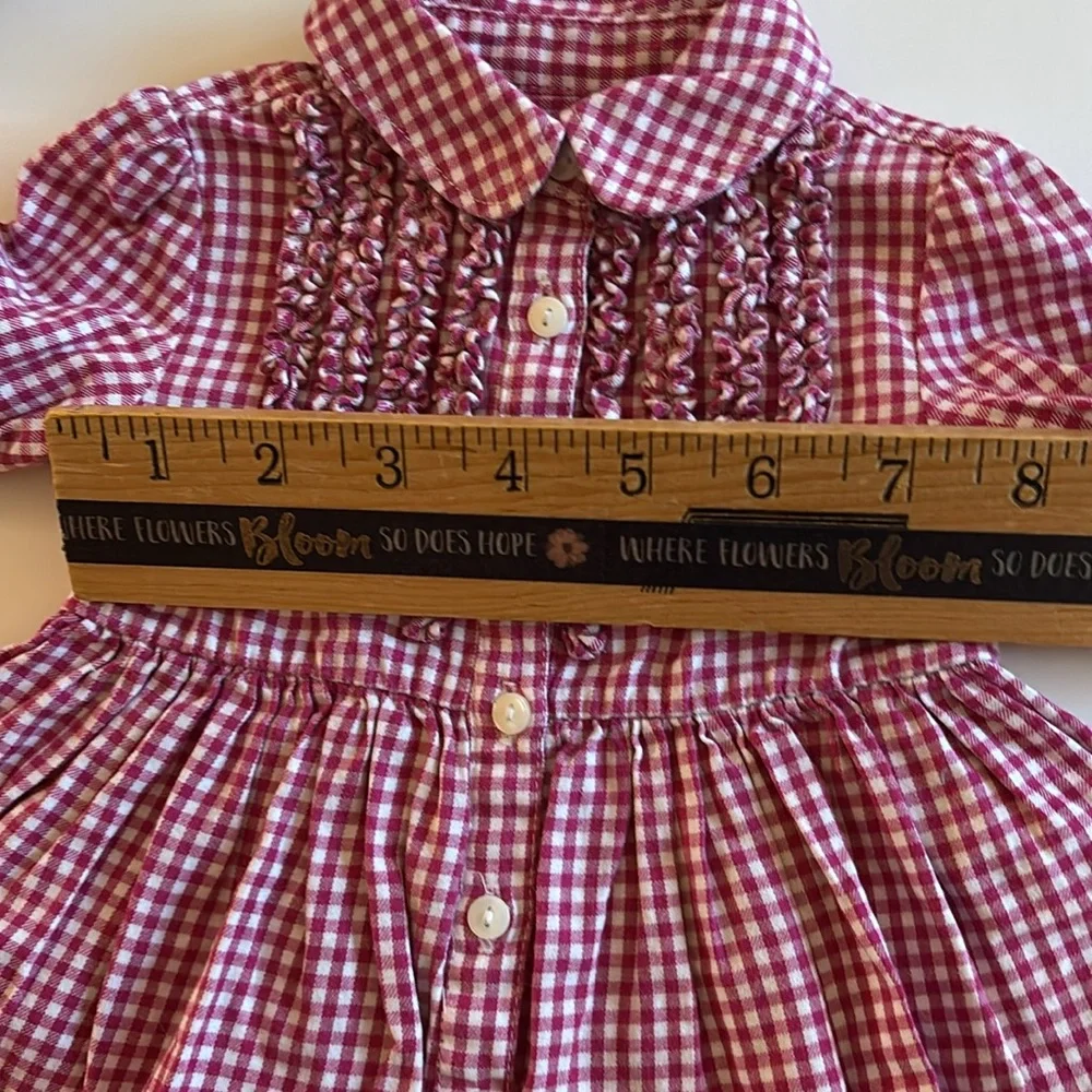 Pink and white Gingham Ralph Lauren Dress 3M Roll Sleeve Ruffle Neck Pink